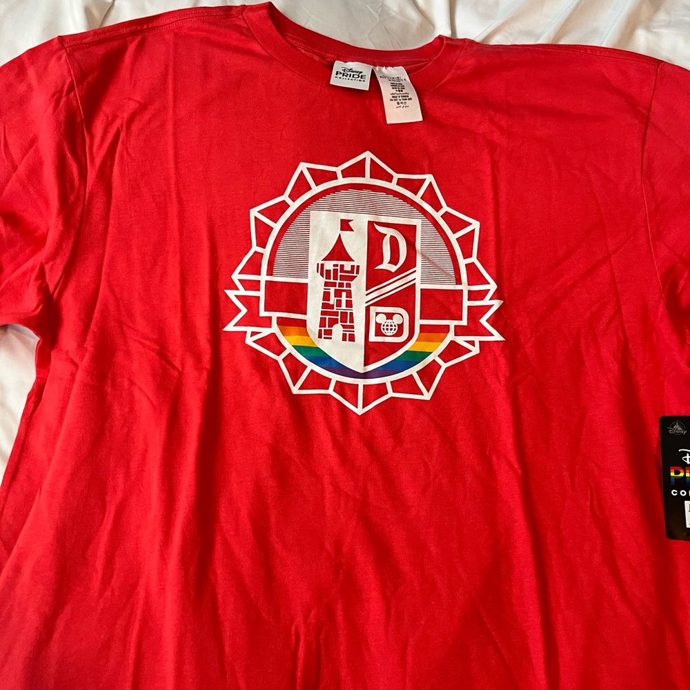 Disney Red Graphic Tee with Emblem Design